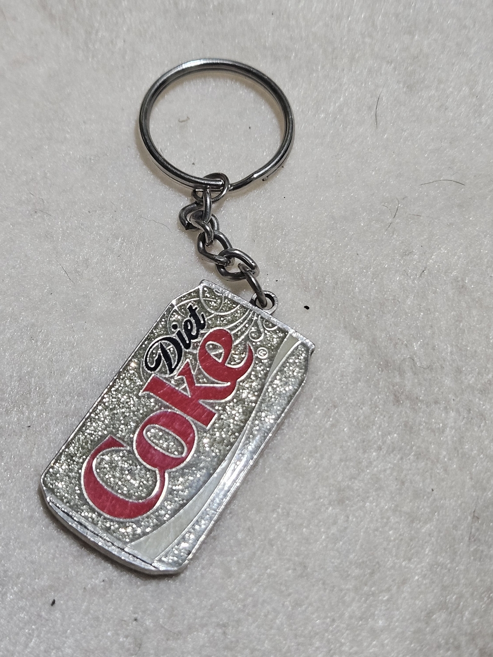Vintage 80's Diet Coke Keychain - Silver Metal Key Ring with Red Logo